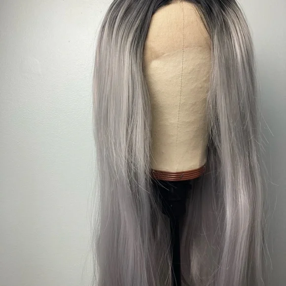 Grey Wig Black Root Lace Front Wig